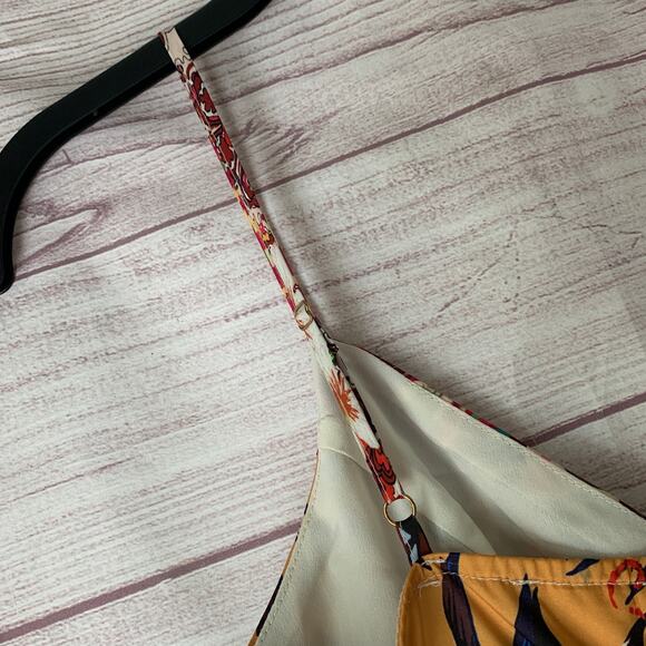 A. Peach Floral Print Belted Jumpsuit Wide Leg Adjustable Straps Pockets Size M - Picture 11 of 16